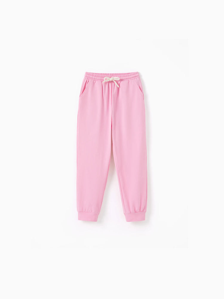 Pantalon décontracté en coton à poches élastiques pour fille, rose