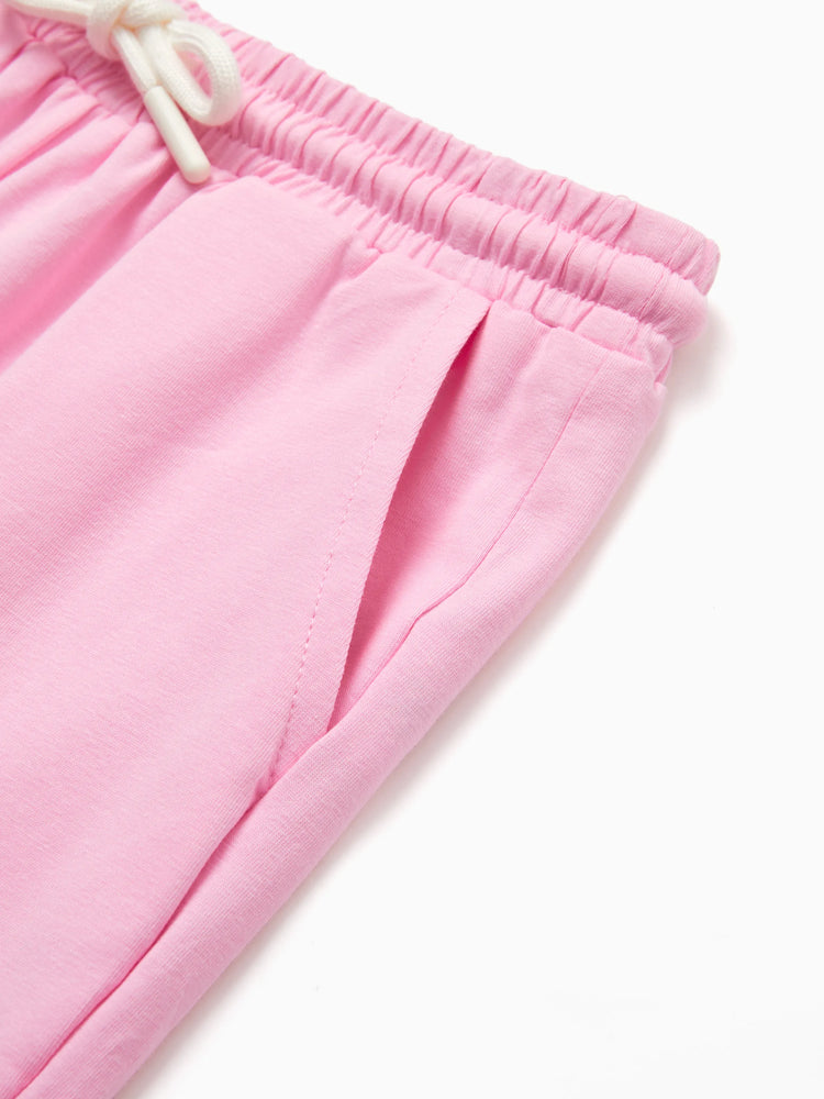 Pantalon décontracté en coton à poches élastiques pour fille, rose