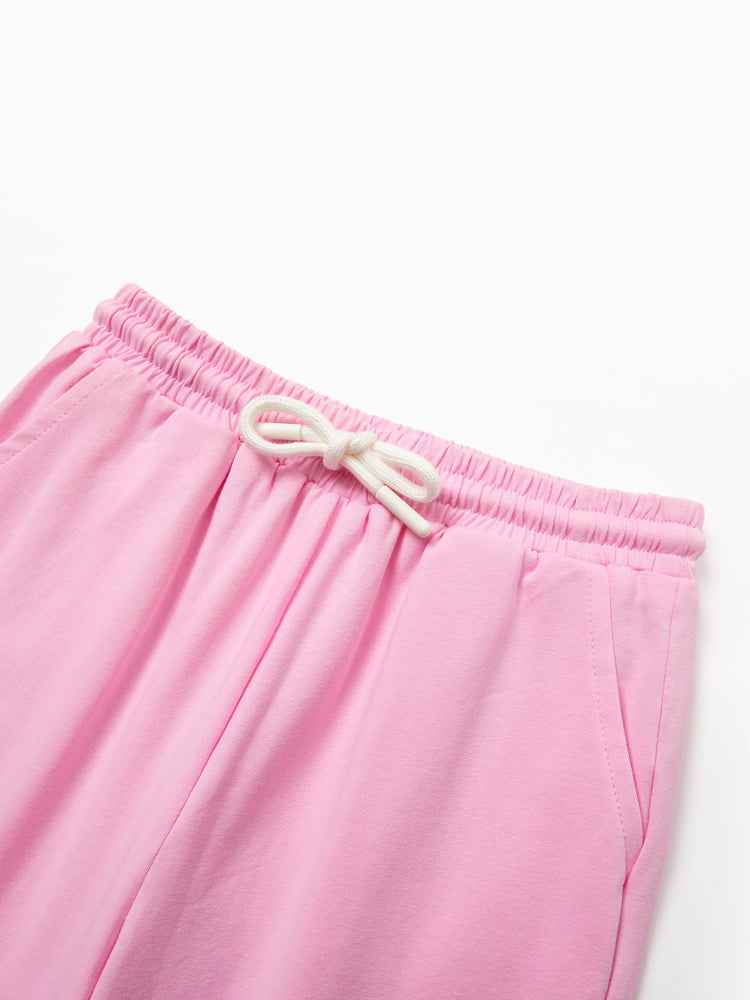 Pantalon décontracté en coton à poches élastiques pour fille, rose