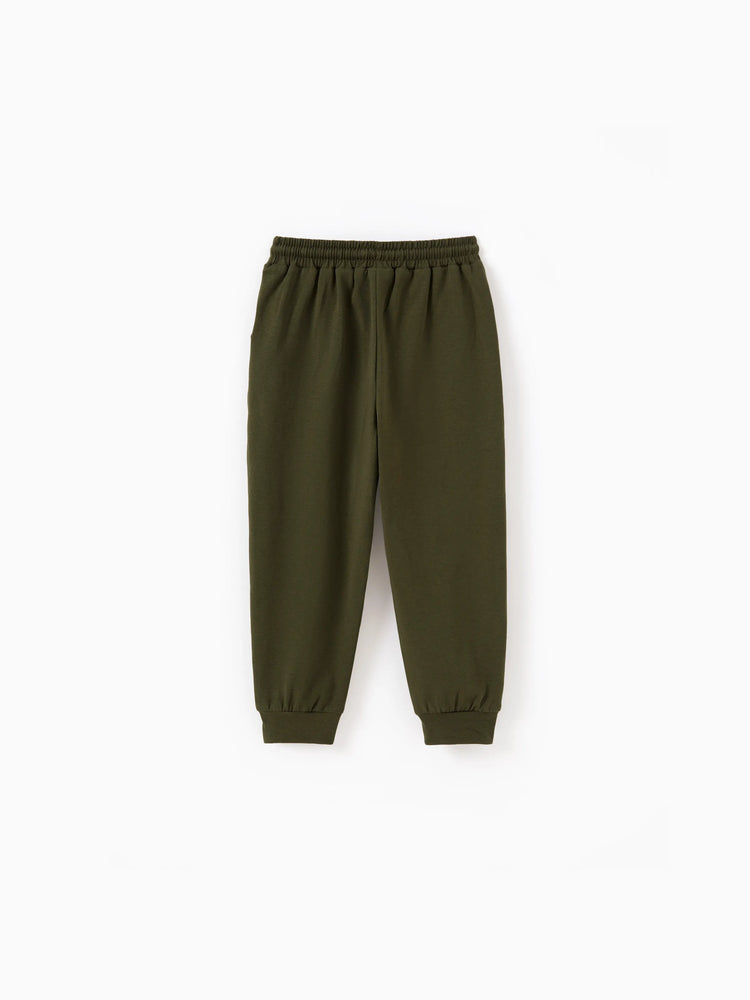 Pantalon décontracté en coton à poches élastiques pour tout-petit garçon/fille, vert foncé