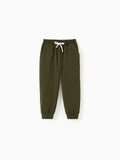 Pantalon décontracté en coton à poches élastiques pour tout-petit garçon/fille, vert foncé