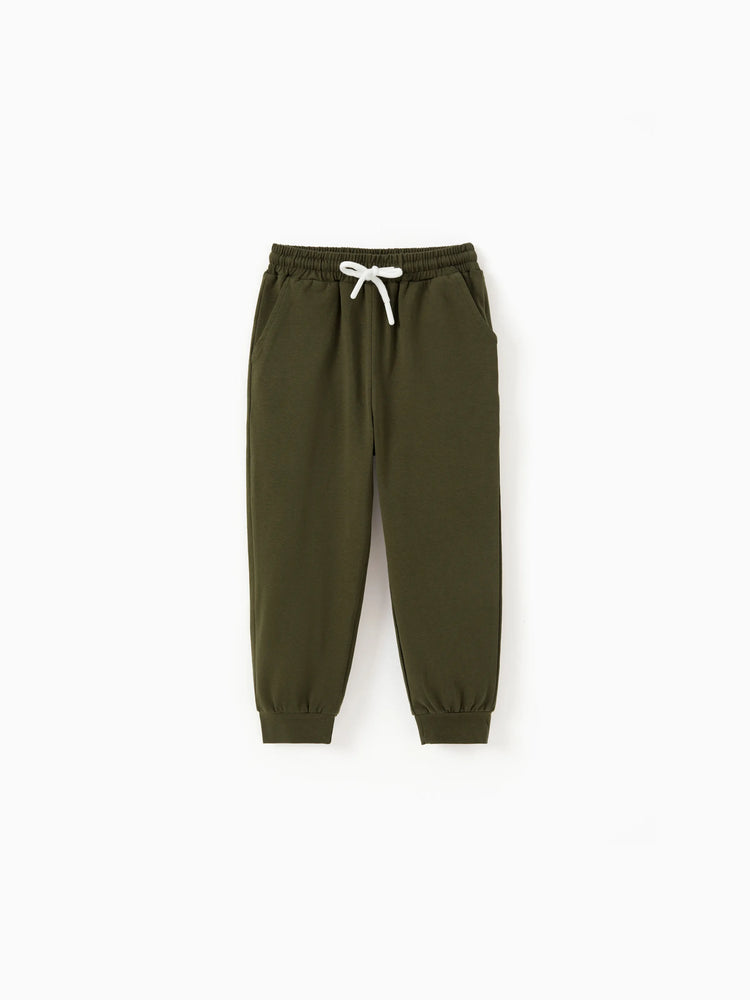 Pantalon décontracté en coton à poches élastiques pour tout-petit garçon/fille, vert foncé