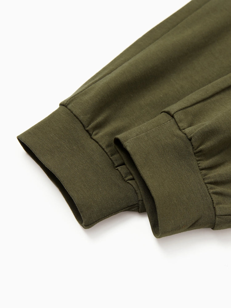 Pantalon décontracté en coton à poches élastiques pour tout-petit garçon/fille, vert foncé