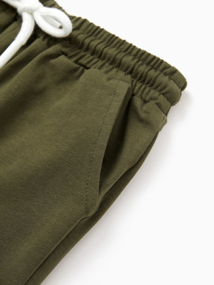 Pantalon décontracté en coton à poches élastiques pour tout-petit garçon/fille, vert foncé