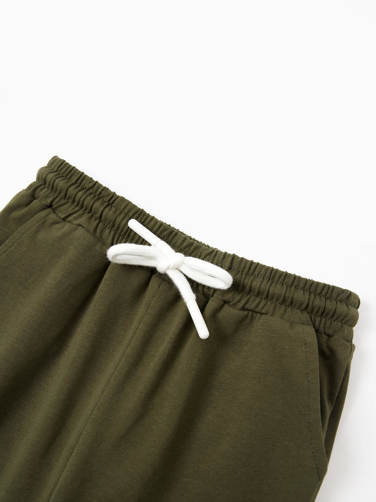Pantalon décontracté en coton à poches élastiques pour tout-petit garçon/fille, vert foncé