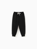 Pantalon décontracté en coton à poches élastiques pour tout-petit garçon/fille, noir
