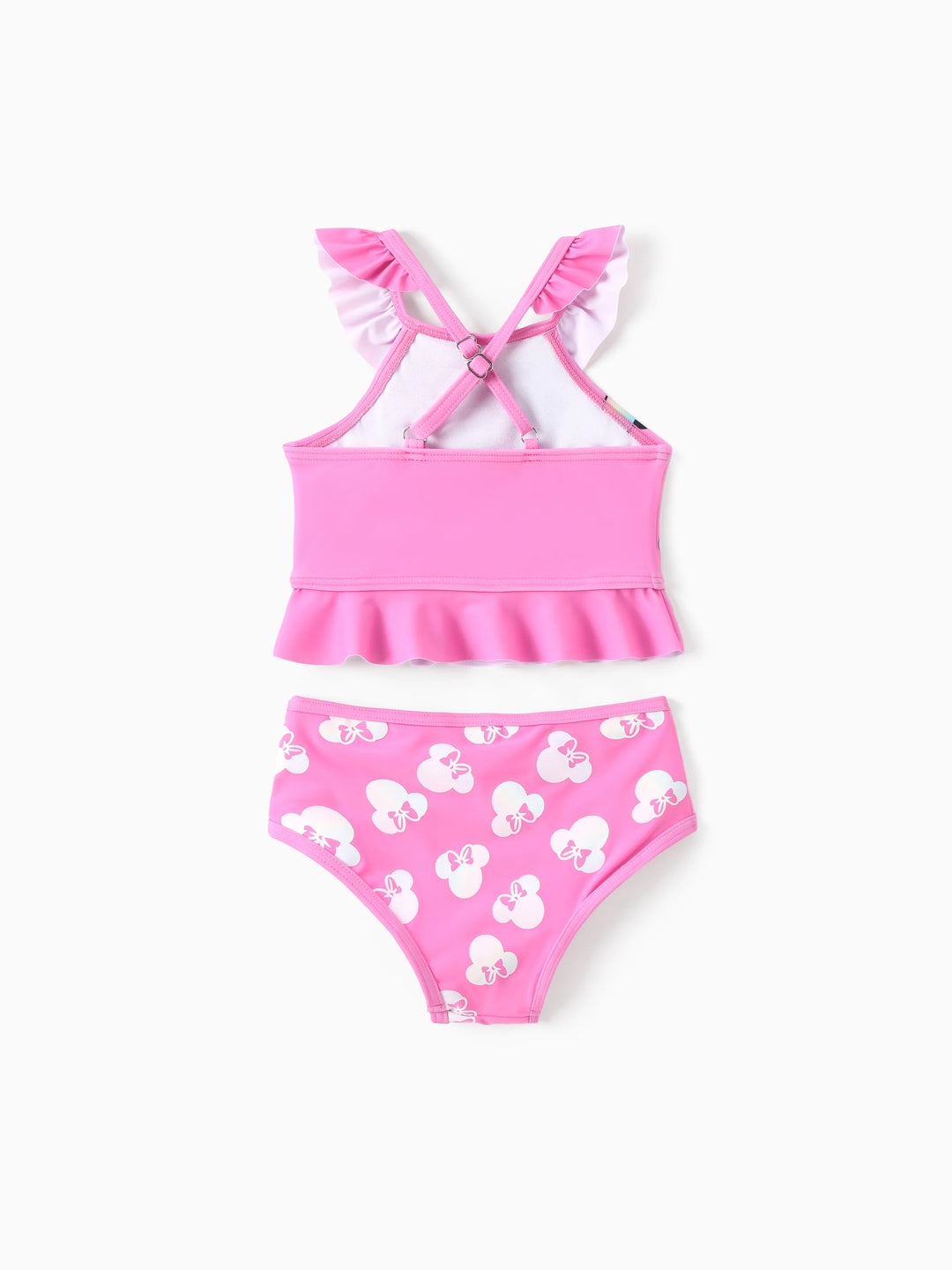 Traje de baño de 2 piezas con volantes y hombros descubiertos, de Minnie Mouse, con cambio de color, UPF50+, de Disney Mickey y sus amigos, color rosa