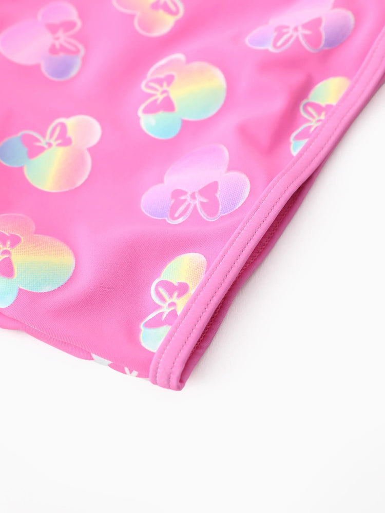 Maillot de bain 2 pièces Disney Mickey et ses amis pour bébé/petite fille, Minnie Mouse, volants, épaules dénudées, couleurs changeantes, UPF 50+, rose