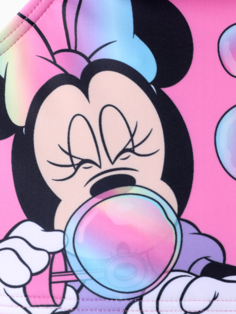 Maillot de bain 2 pièces Disney Mickey et ses amis pour bébé/petite fille, Minnie Mouse, volants, épaules dénudées, couleurs changeantes, UPF 50+, rose