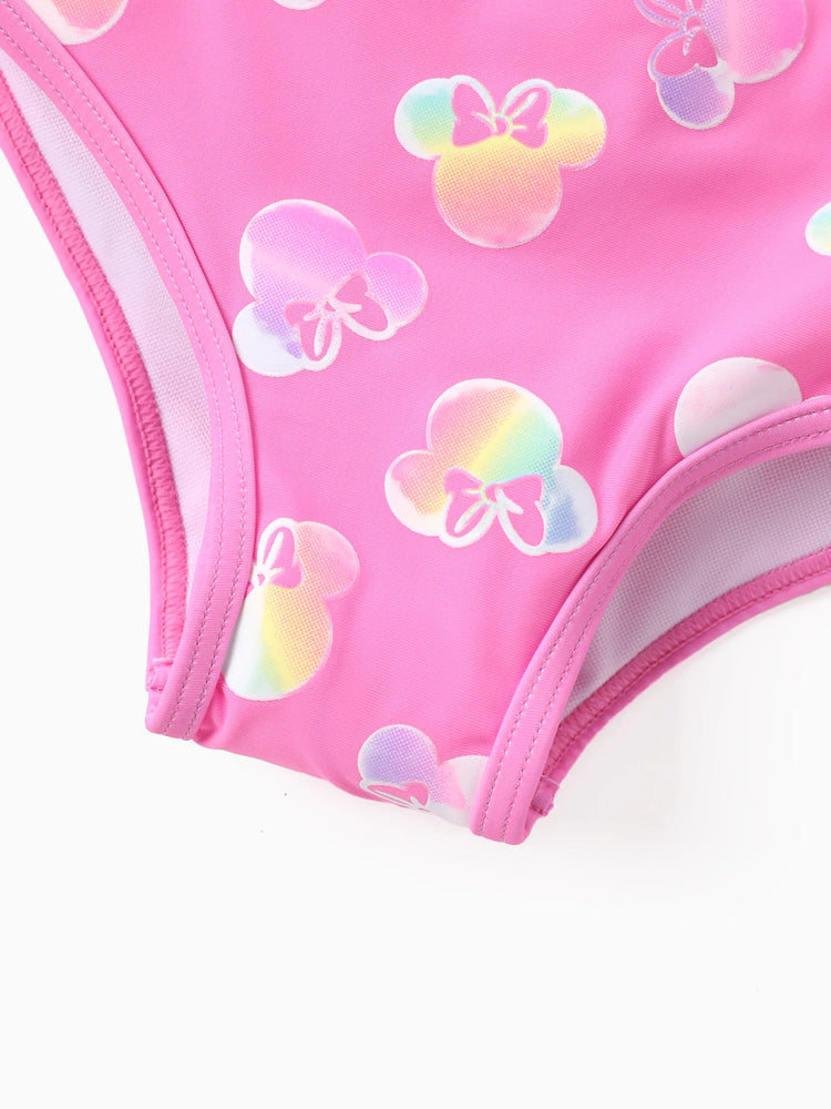 Maillot de bain 2 pièces Disney Mickey et ses amis pour bébé/petite fille, Minnie Mouse, volants, épaules dénudées, couleurs changeantes, UPF 50+, rose
