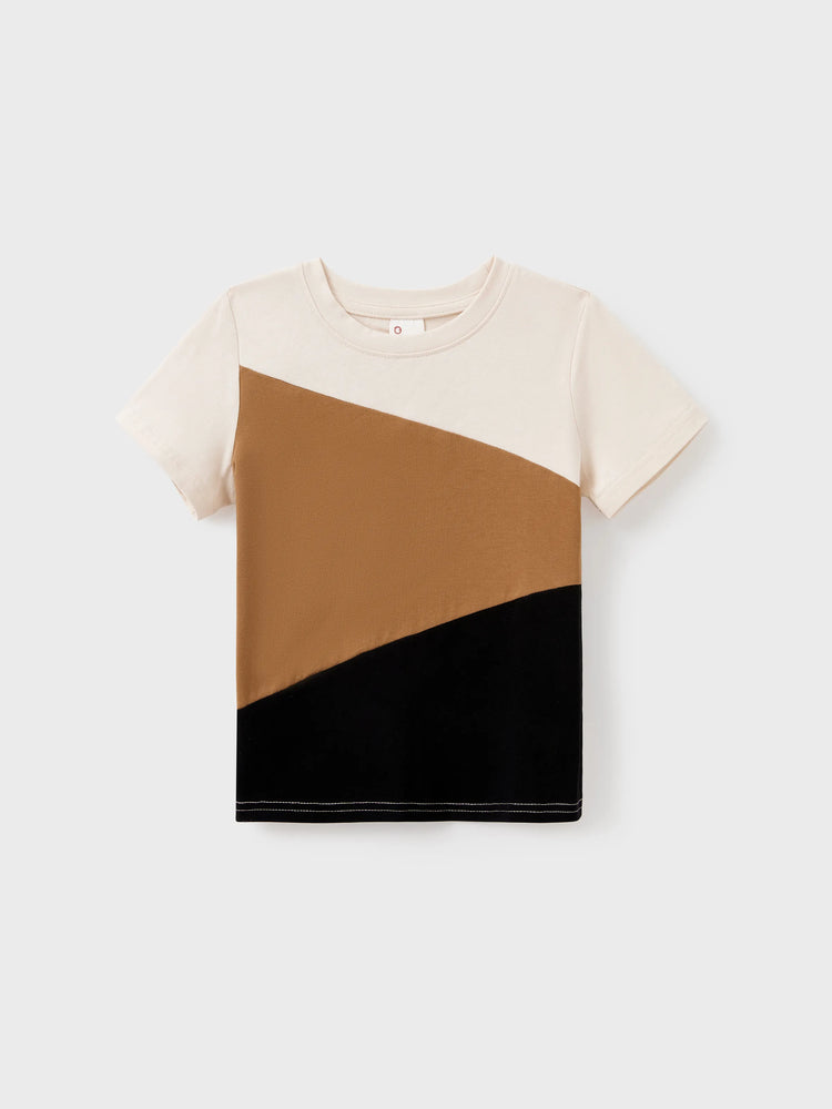 Family Matching Colorblock Cotton Tee or Flora Print Strap Body-con Dress or Mesh Splicing Dress Khaki