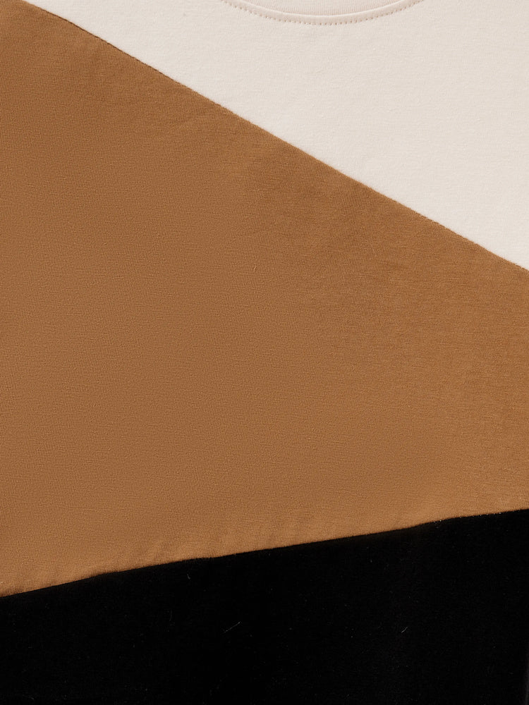 Family Matching Colorblock Cotton Tee or Flora Print Strap Body-con Dress or Mesh Splicing Dress Khaki