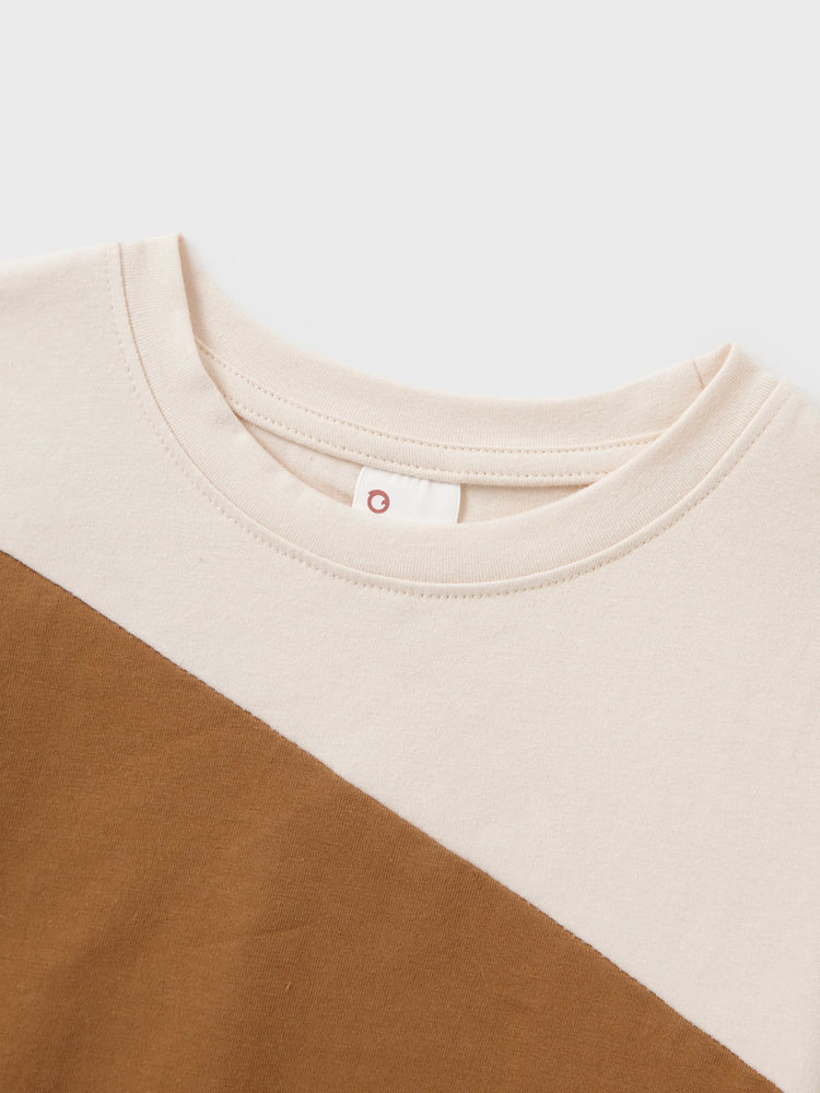 Family Matching Colorblock Cotton Tee or Flora Print Strap Body-con Dress or Mesh Splicing Dress Khaki