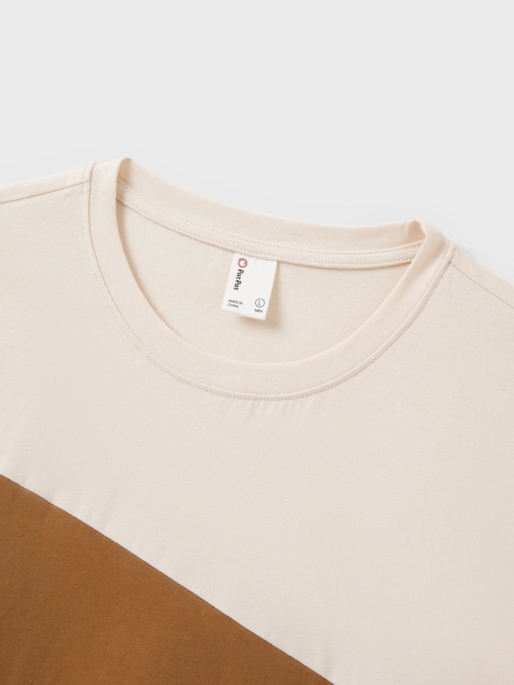 Family Matching Colorblock Cotton Tee or Flora Print Strap Body-con Dress or Mesh Splicing Dress Khaki