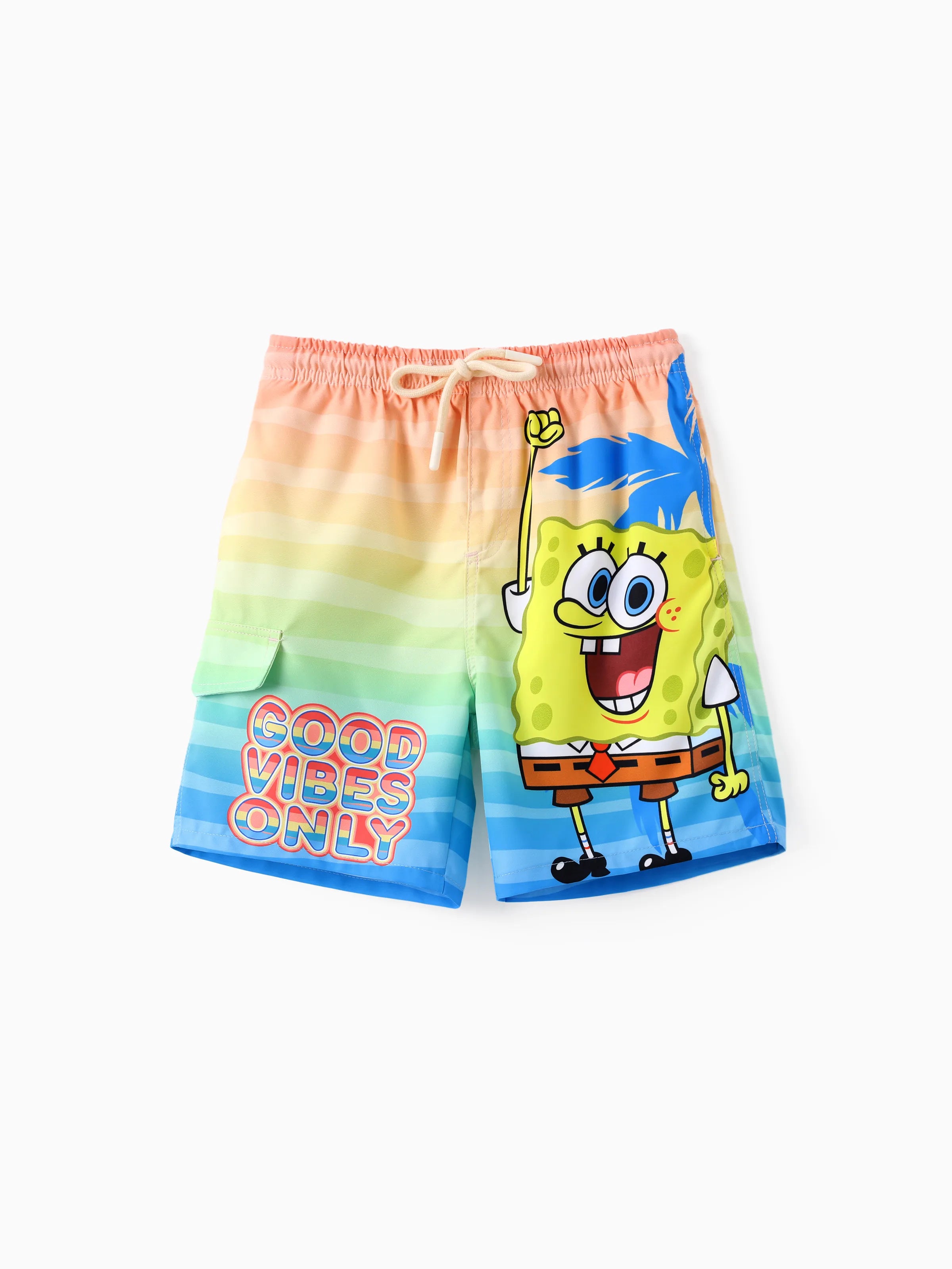 SpongeBob Character Stripe UPF 50 Swim Trunks SpongeBob character stripe pattern UPF 50 swim trunks for toddler kid boys in orange