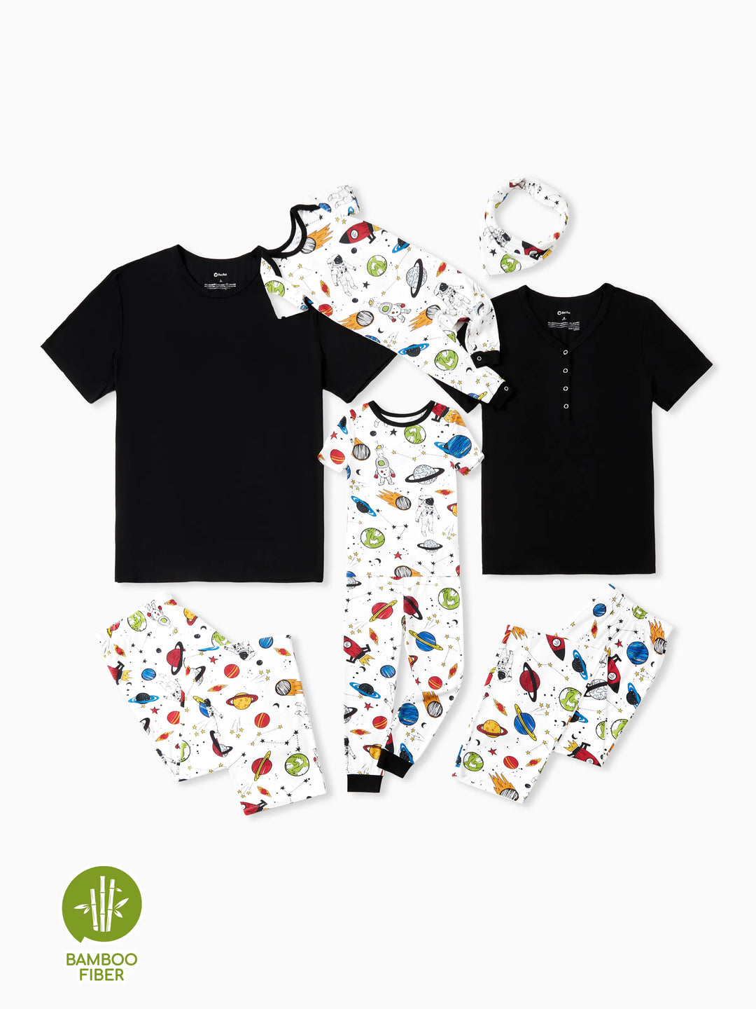 Bambus Familie Pyjamas Space Theme Print Kurzärmeliges passendes Pyjama-Set (eng anliegend für Kinder) weiß