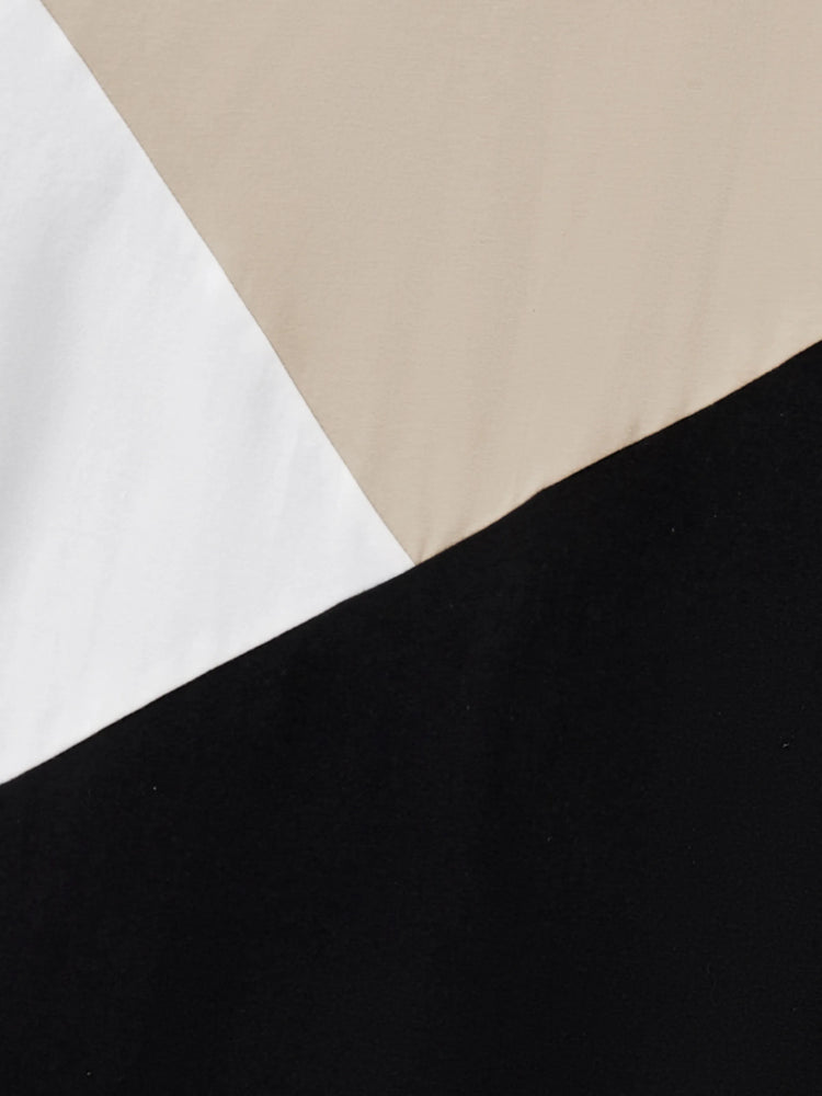 Familienpassendes Farbblock-Baumwoll-T-Shirt oder modernes Kurzarmkleid mit abstraktem Druck und Taillengürtel schwarz