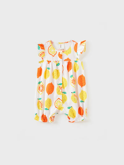 Barboteuse à volants pour bébé fille, imprimé fruit, orange