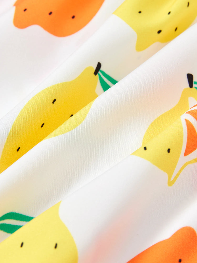 Baby Girl Childlike Fruit Print Ruffled Romper Orange