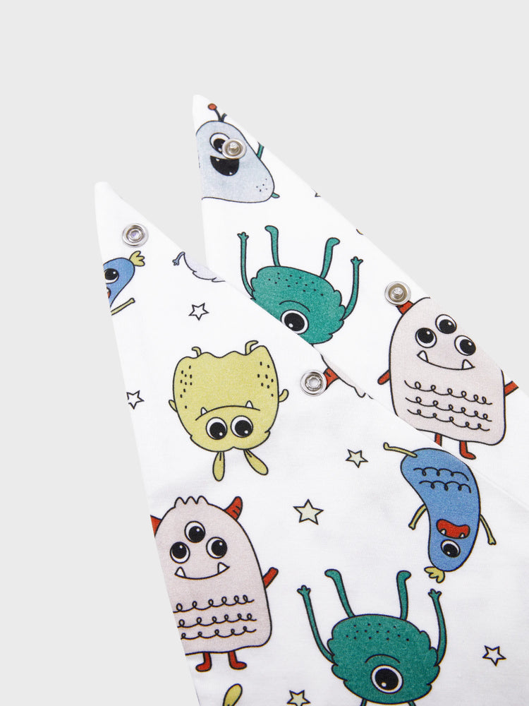 Pyjama familial en bambou, imprimé petit monstre mignon, manches courtes, ensemble assorti (ajusté pour les enfants) blanc