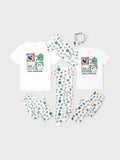 Pyjama familial en bambou, imprimé petit monstre mignon, manches courtes, ensemble assorti (ajusté pour les enfants) blanc