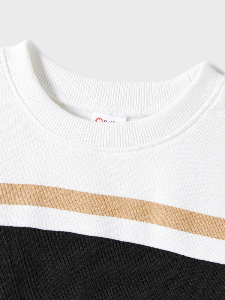 Family Matching Black-Almond Mesh Skirt and Classic Round Neck Long Sleeve Tops Sets Black