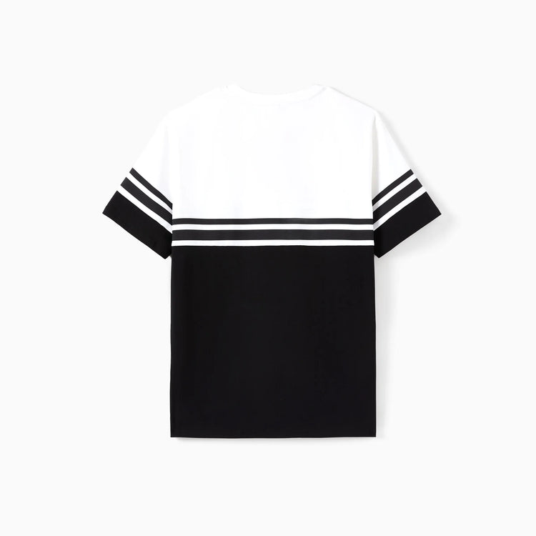 Matching Family Outfits ¨C Black & White Striped Casual Short Sleeve T-Shirt for Men & Boy, Crop Top & Midi Skirt Co-ord Set for women & Girl, Flared Dresses for Baby Girl ¨C Stylish Summer Family Coordinated Cotton Set Black+White