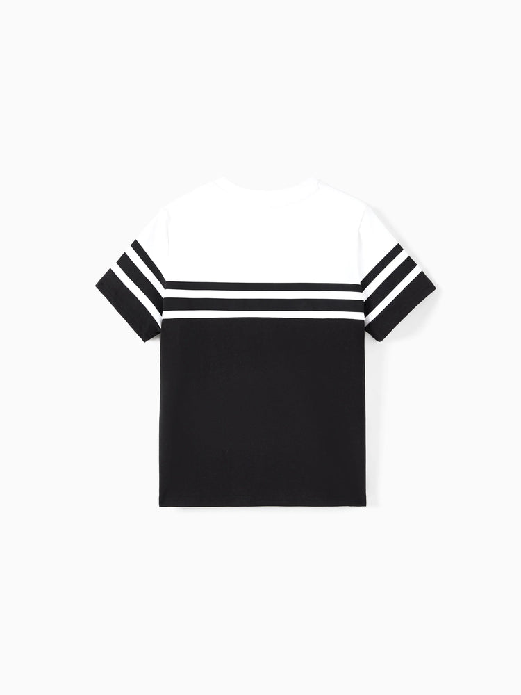 Matching Family Outfits ¨C Black & White Striped Casual Short Sleeve T-Shirt for Men & Boy, Crop Top & Midi Skirt Co-ord Set for women & Girl, Flared Dresses for Baby Girl ¨C Stylish Summer Family Coordinated Cotton Set Black+White