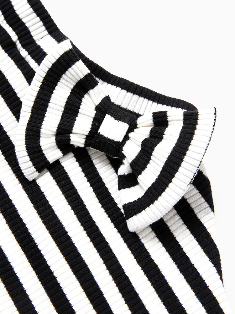 Matching Family Outfits ¨C Black & White Striped Casual Short Sleeve T-Shirt for Men & Boy, Crop Top & Midi Skirt Co-ord Set for women & Girl, Flared Dresses for Baby Girl ¨C Stylish Summer Family Coordinated Cotton Set Black+White