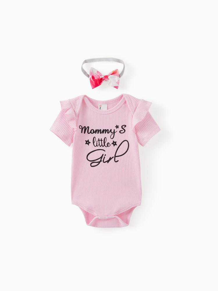 Conjunto de 3 piezas de mameluco con letras dulces para bebé niña y pantalones cortos bombachos multicapa con diadema, color rosa