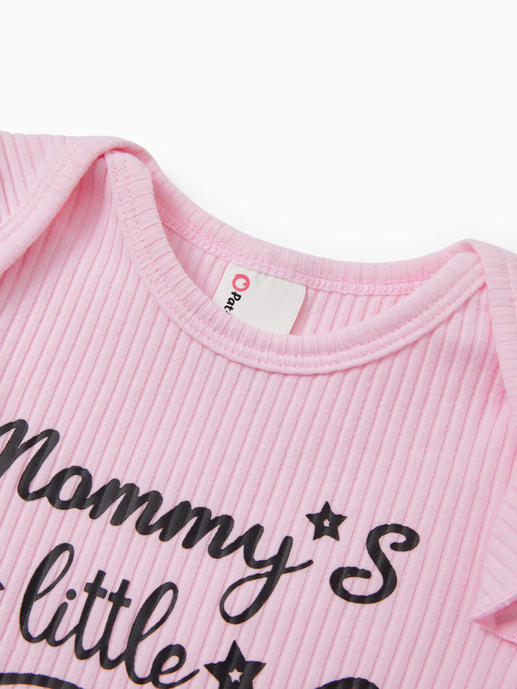 Conjunto de 3 piezas de mameluco con letras dulces para bebé niña y pantalones cortos bombachos multicapa con diadema, color rosa