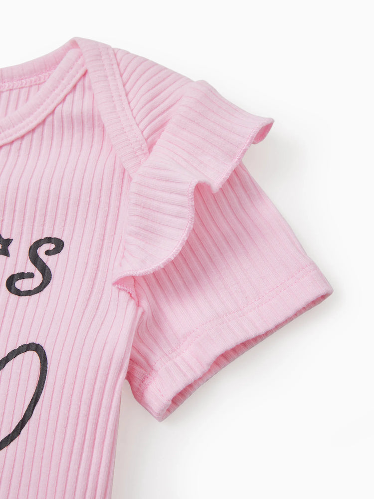 Conjunto de 3 piezas de mameluco con letras dulces para bebé niña y pantalones cortos bombachos multicapa con diadema, color rosa