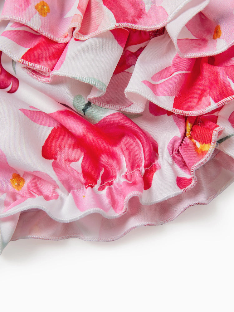 Conjunto de 3 piezas de mameluco con letras dulces para bebé niña y pantalones cortos bombachos multicapa con diadema, color rosa