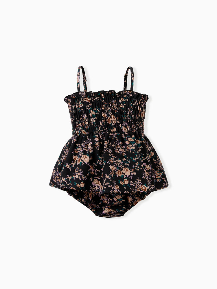 Matching Family Dresses - Black Floral Shirred Off Shoulder Dress for Mommy Me Black