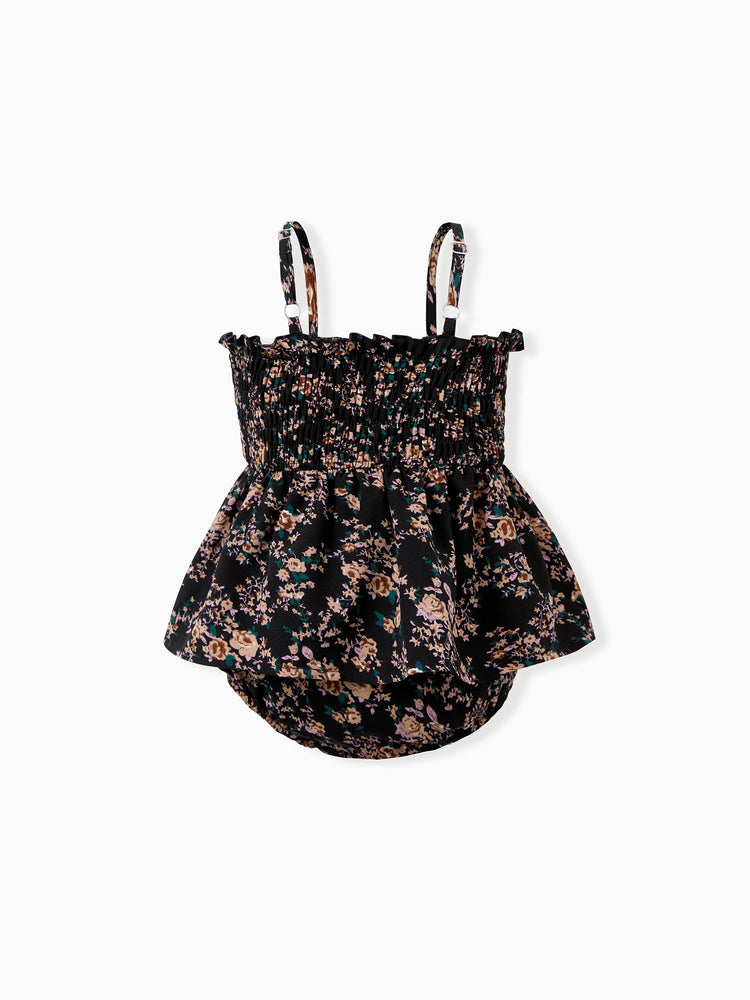 Matching Family Dresses - Black Floral Shirred Off Shoulder Dress for Mommy Me Black