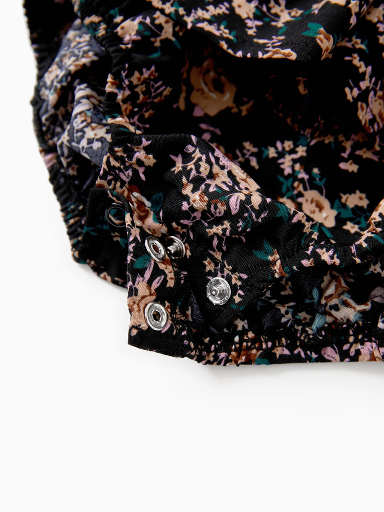 Matching Family Dresses - Black Floral Shirred Off Shoulder Dress for Mommy Me Black