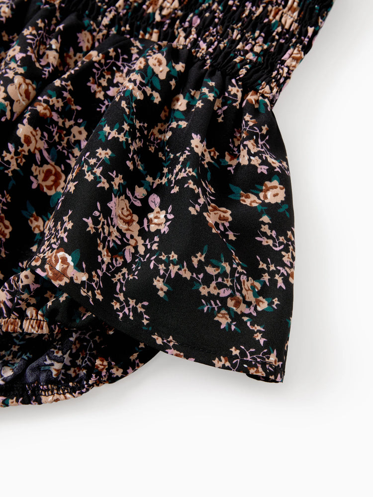 Matching Family Dresses - Black Floral Shirred Off Shoulder Dress for Mommy Me Black