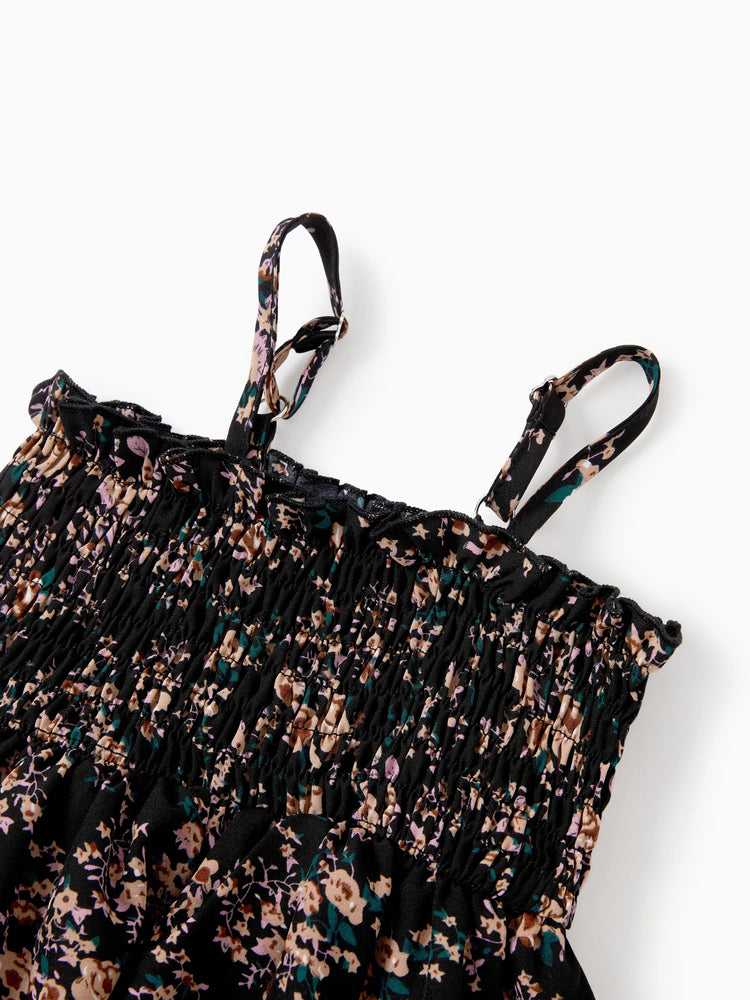 Matching Family Dresses - Black Floral Shirred Off Shoulder Dress for Mommy Me Black