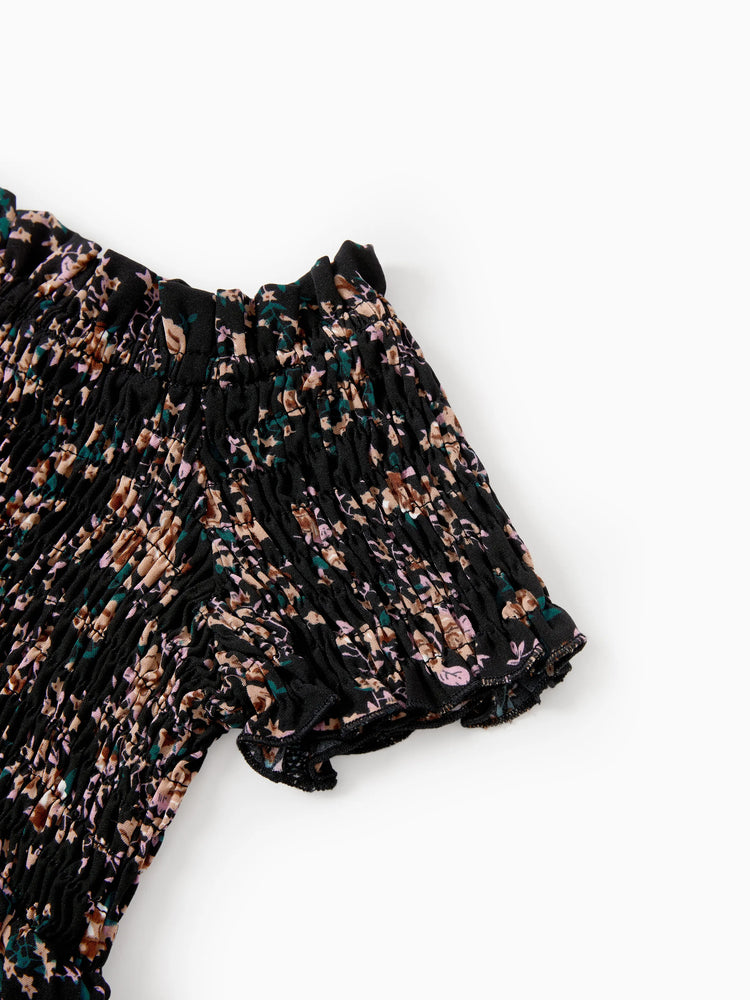 Matching Family Dresses - Black Floral Shirred Off Shoulder Dress for Mommy Me Black