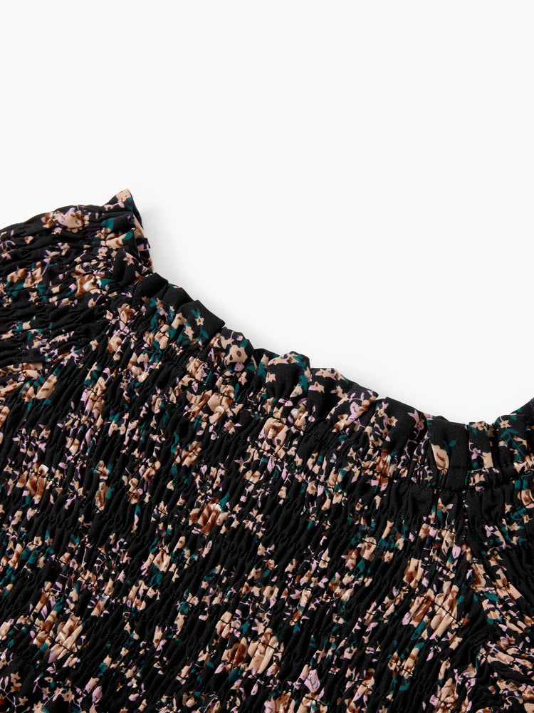 Matching Family Dresses - Black Floral Shirred Off Shoulder Dress for Mommy Me Black