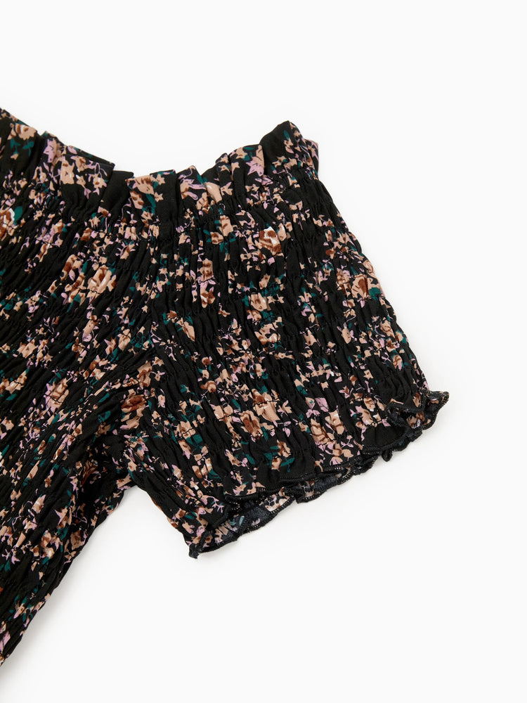 Matching Family Dresses - Black Floral Shirred Off Shoulder Dress for Mommy Me Black