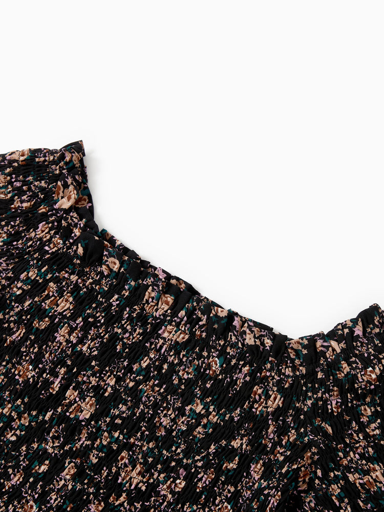 Matching Family Dresses - Black Floral Shirred Off Shoulder Dress for Mommy Me Black