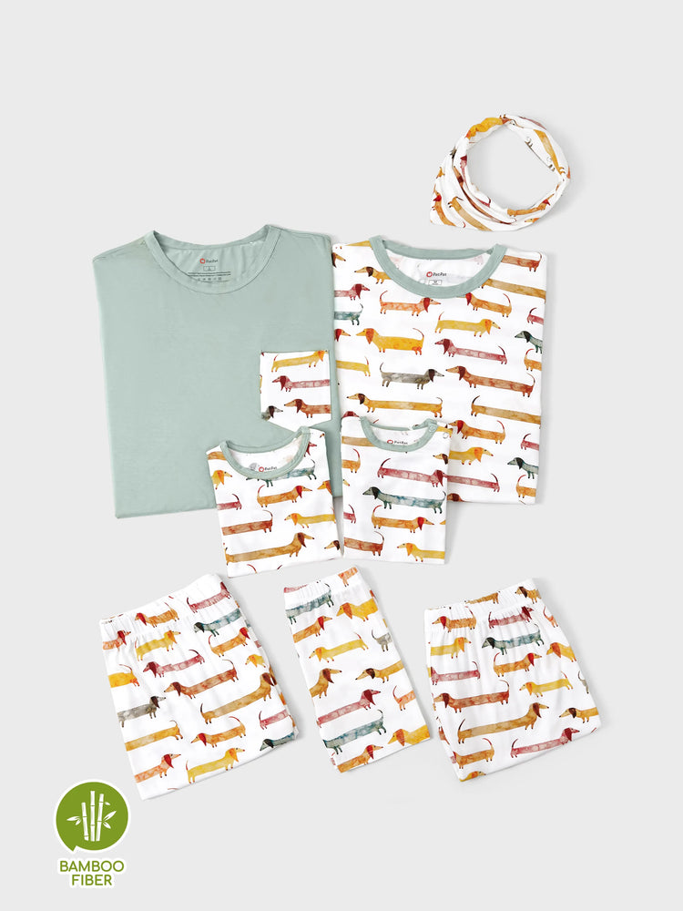 Bamboo Family Pajamas Cute Doggy Patterned Short-sleeve Matching Pajamas Set ( Snug-Fitting for Children ) Multi-color