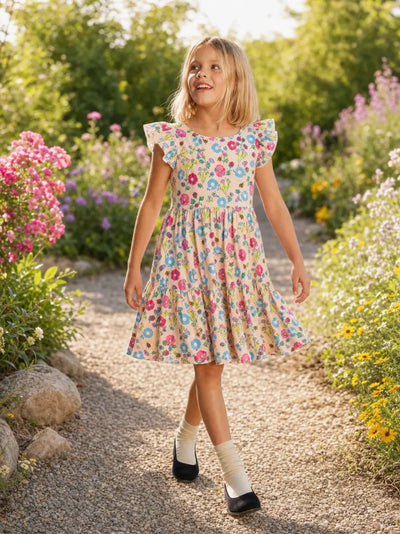 Fresh Market Toddler Girl Floral Stripe Print Dress Multi-color