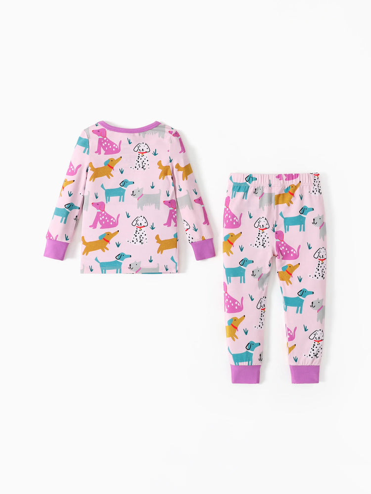 Bambus Pyjama Set 2-teilig Kindlich Animal Print Eng anliegendes Pyjama-Set für Baby/Kleinkind Fuchsie