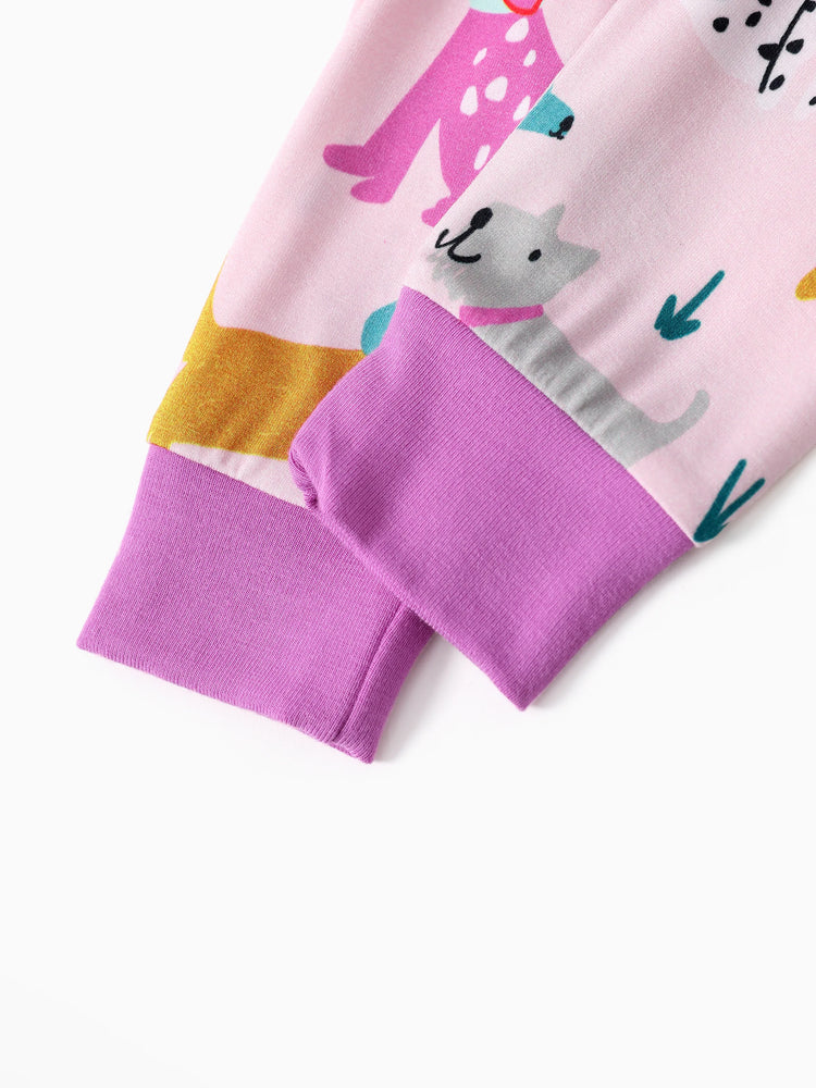 Bambus Pyjama Set 2-teilig Kindlich Animal Print Eng anliegendes Pyjama-Set für Baby/Kleinkind Fuchsie