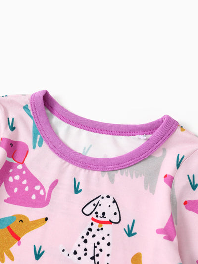 Conjunto de pijama de bambú para bebé/niño pequeño, de 2 piezas, con estampado animal, ajustado, rosa fuerte