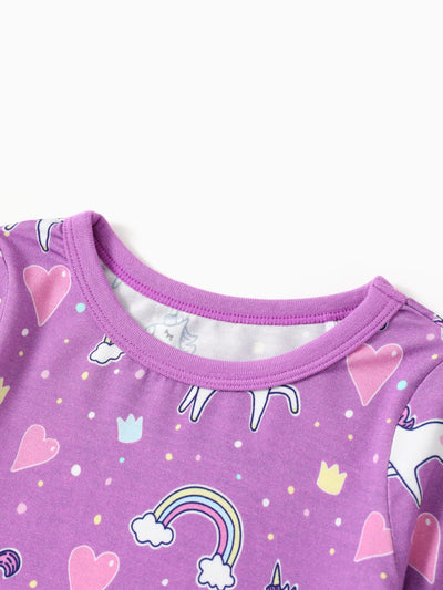 Conjunto de pijama de bambú para bebé/niño pequeño, de 2 piezas, con estampado animal, ajustado y morado