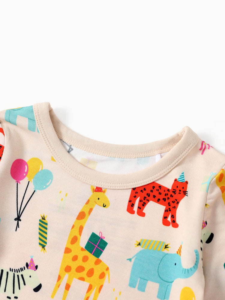 Pyjama 2 pièces en bambou pour bébé/enfant en bas âge, imprimé animalier, coupe ajustée, abricot