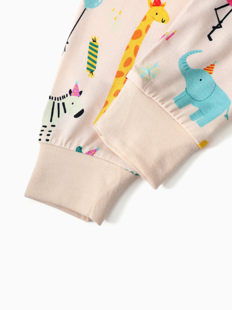 Pyjama 2 pièces en bambou pour bébé/enfant en bas âge, imprimé animalier, coupe ajustée, abricot